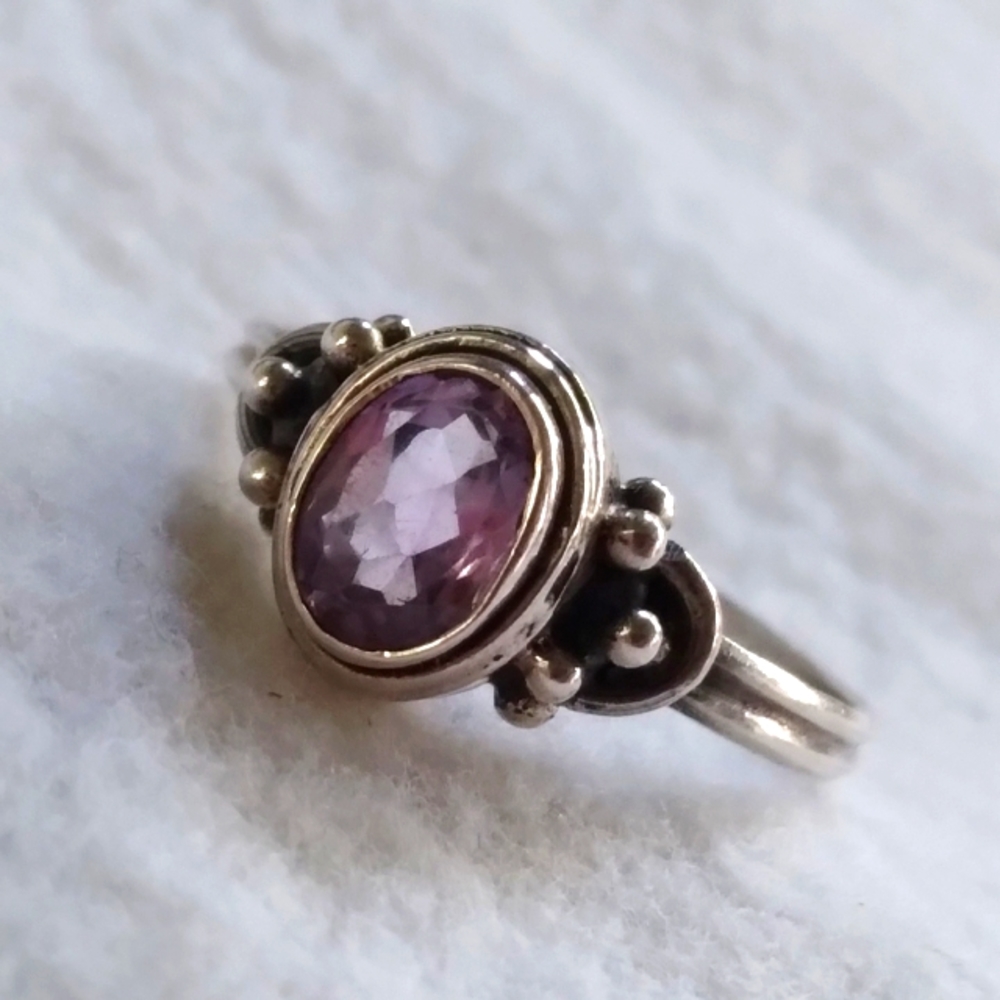 Vintage amethyst ring in artisan sterling silver